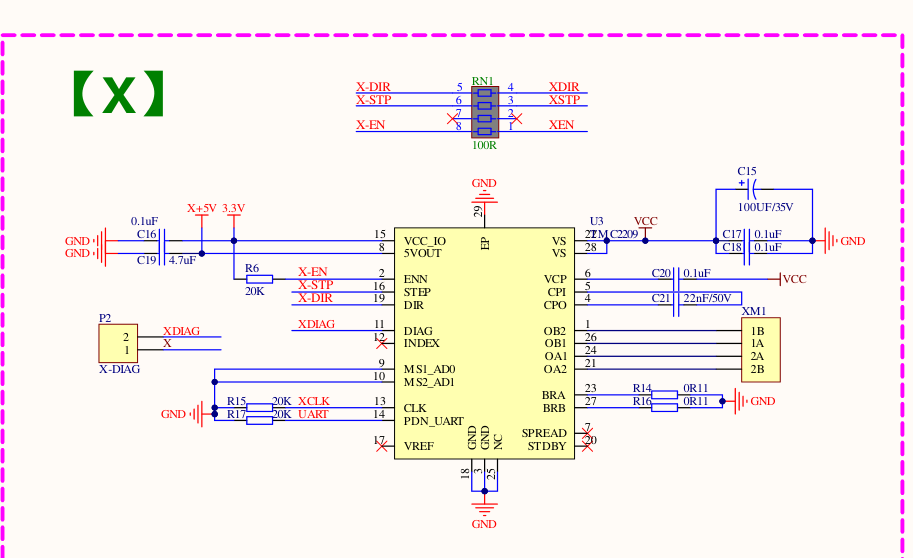 Real schematic — X axis TMC2209 driver circuit