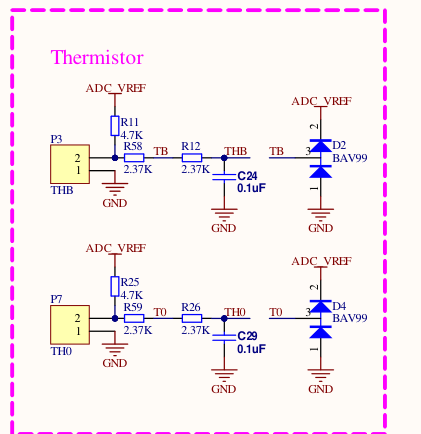 Real schematic — thermistor input circuits